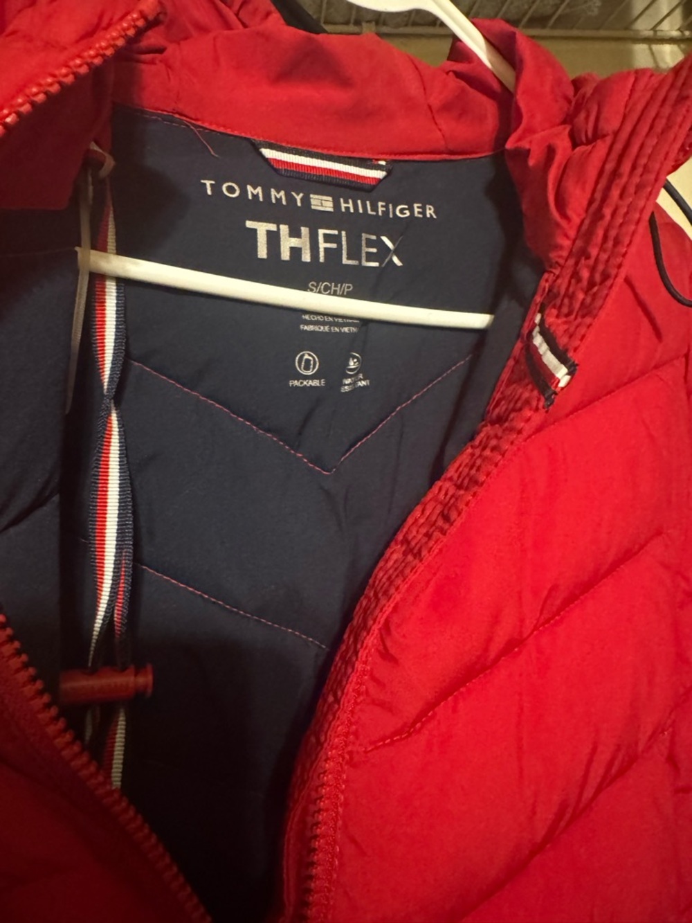 Tommy Hilfiger Red Puffer Jacket with Navy Lining